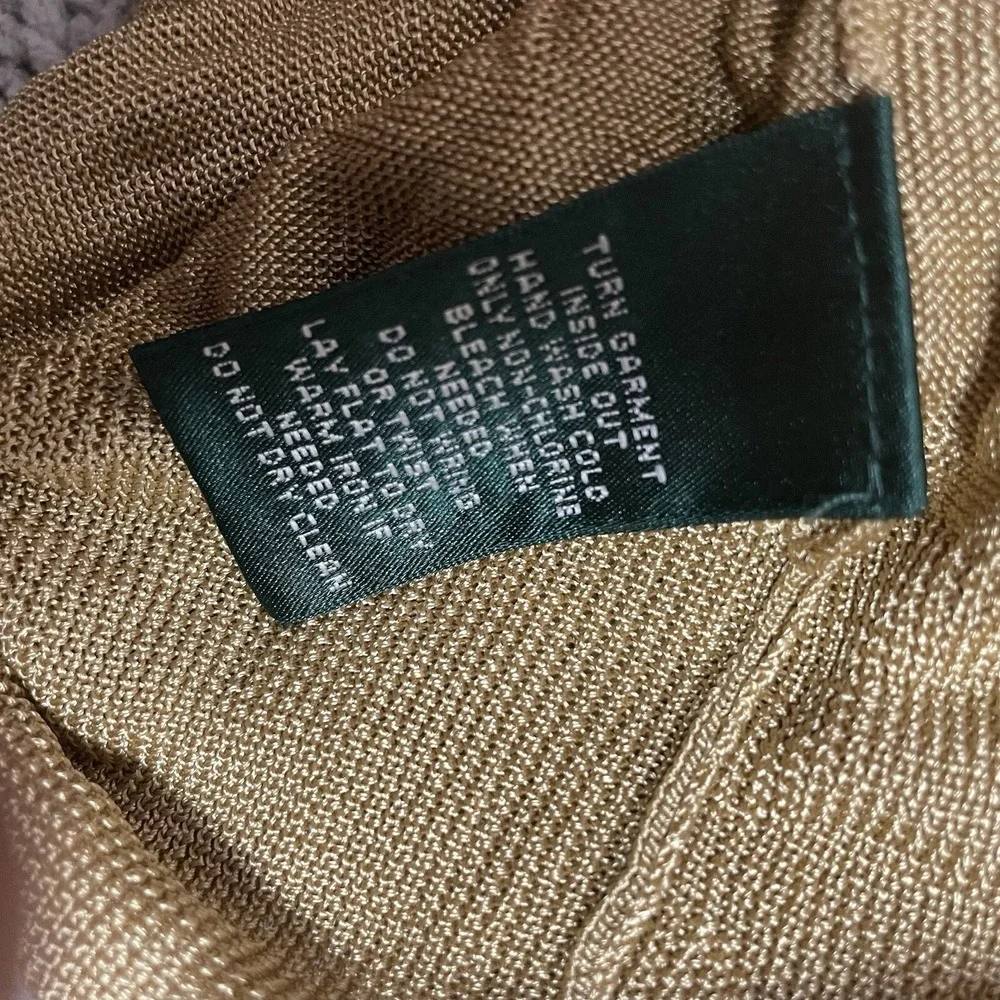 LAUREN RALPH LAUREN Womens Sz L Gold Metallic Long Sleeve Turtleneck‎ Knit Top